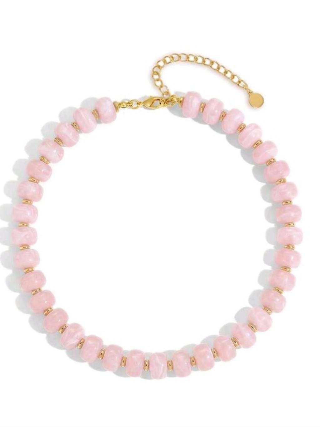 New! Trendy Gold & Soft Pink Beaded Choker Necklace